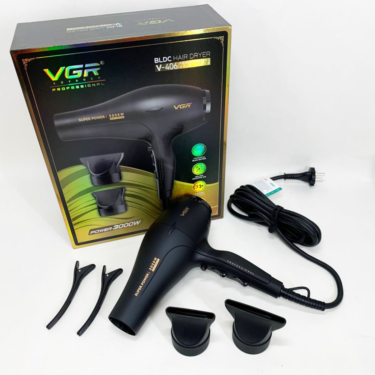 Фен VGR V-406 BLACK 3000Вт (арт. 14198)