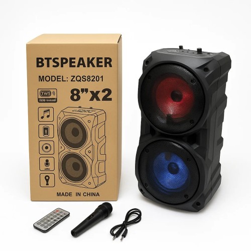 Колонка ZQS-8201 Беспроводная переносная акустическая Bluetooth с подсветкой микрофоном AUX пульт Д/У