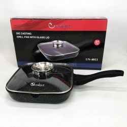 Сковорода-гриль Unique UN-4011 з кришкою 24см, Сковорода для приготування на плиті з товстим дном