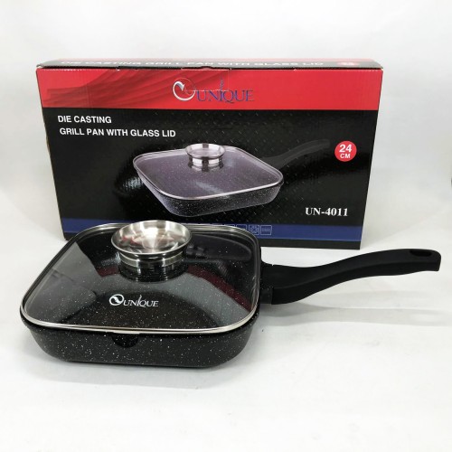 Сковорода-гриль Unique UN-4011 з кришкою 24см, Сковорода для приготування на плиті з товстим дном