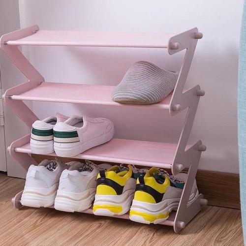 Полиця для взуття органайзер стійка складана Shoe Rack YH 8802 речей та взуття 4 полиці. Колір: рожевий