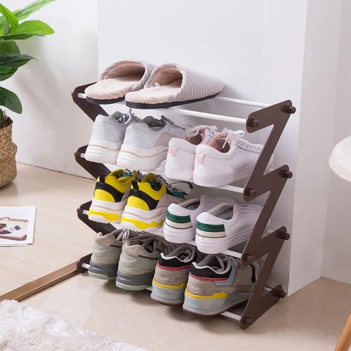 Полиця для взуття органайзер компактний стійка складана Shoe Rack YH 8802 4 полиці. Колір: коричневий