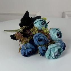 Букет Ранункулюсов искусственный, 30 см, 5 стеблей, 8 цветков/микс (2 букета в уп.). Цвет: синий