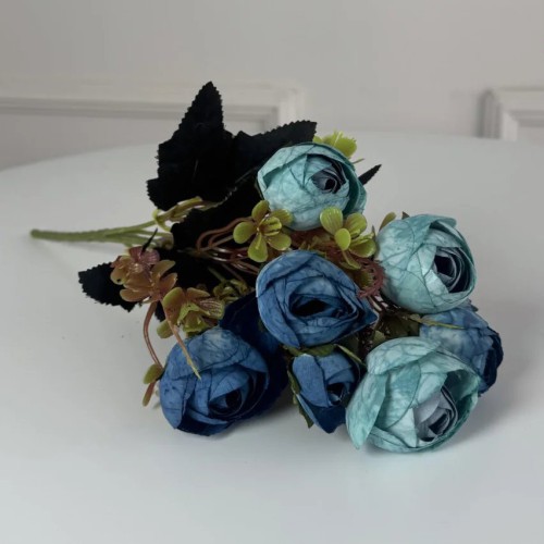 Букет Ранункулюсов искусственный, 30 см, 5 стеблей, 8 цветков/микс (2 букета в уп.). Цвет: синий