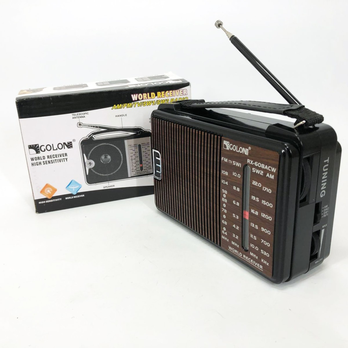 Радиоприемник GOLON RX-608 всеволновый на батарейках + поддержка USB/microSD/MP3/WMA (арт. 13141)
