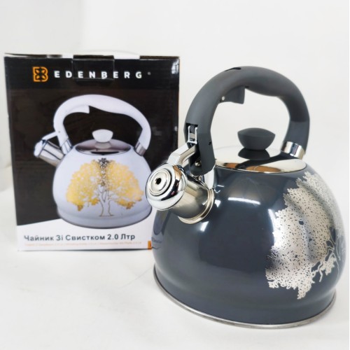 Чайник із свистком Edenberg EB-1956 2л чайник із нержавіючої сталі для всіх видів плит Black Silver