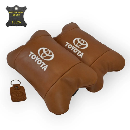 Набор кожаных подушек 2шт на подголовник Toyota. Комфортные ортопедические подушки, Toyota