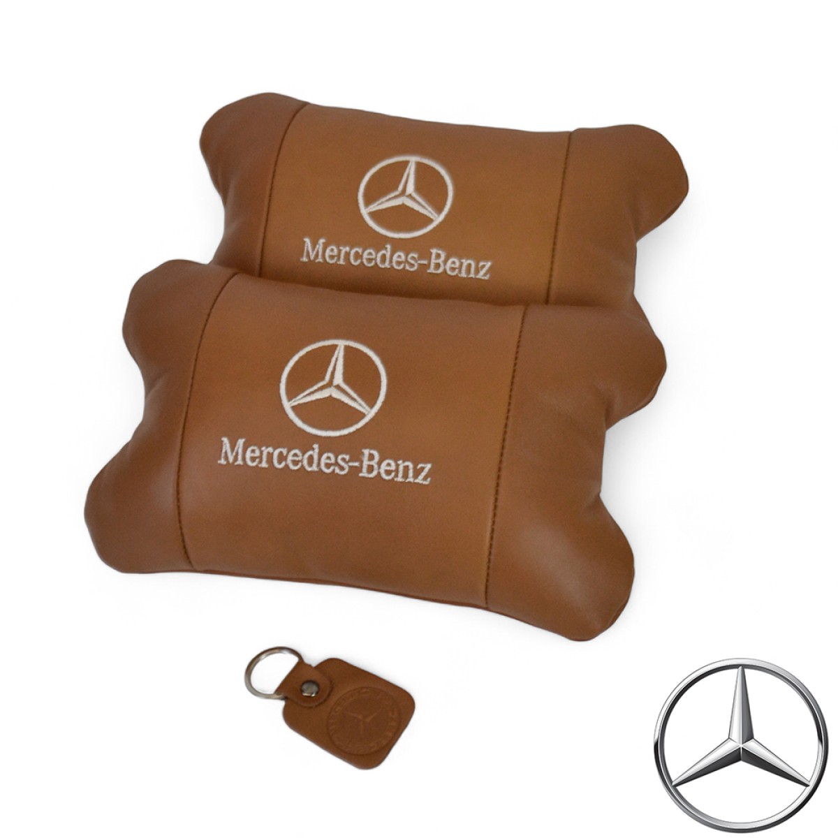 Комплект 2шт для подголовника Mercedes-Benz изготовлен из натуральной коричневой кожи. Комфорт в авто (арт. 12726)
