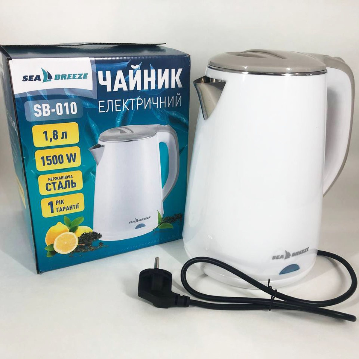 Электрочайник SeaBreeze SB-010 / 1,8 Л / чайник дисковый, электронный чайник (арт. 11772)