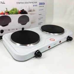 Плита електрична Suntera DP-1925 2000 Вт, електроплита двоконфоркова настільна. Колір: білий