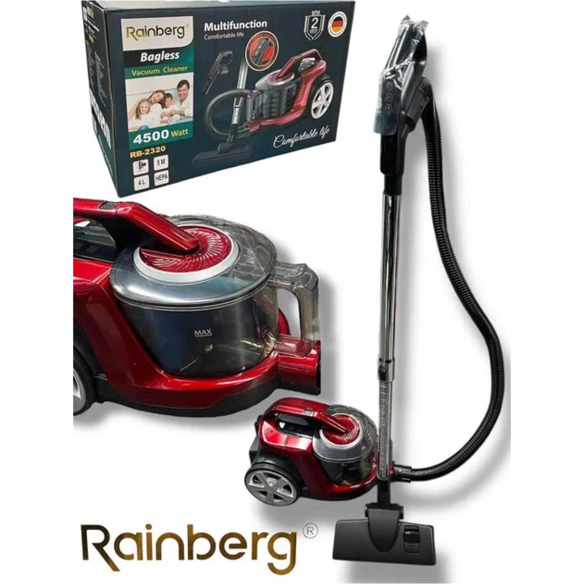 Пылесос безмешковый Rainberg RB-2320 4л Контейнерный пылесос 4500Вт с НЕРА-фильтром Мощный циклонный (арт. 14399)