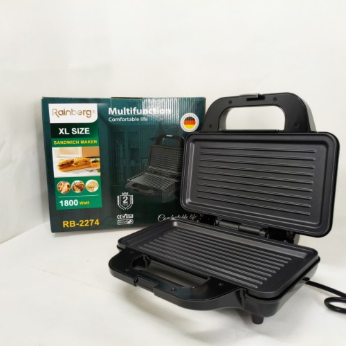 Притискний контактний електричний домашній гриль Rainberg RB-2274 з антипригарним покриттям 1800Вт