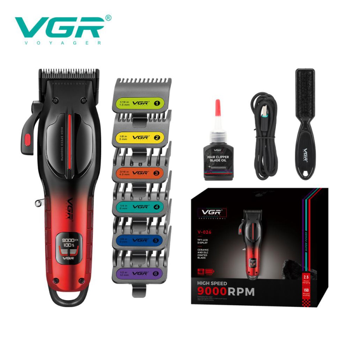 Акумуляторна машинка для стрижки VGR V-026 RED. Колір: червоний (арт. 23313)