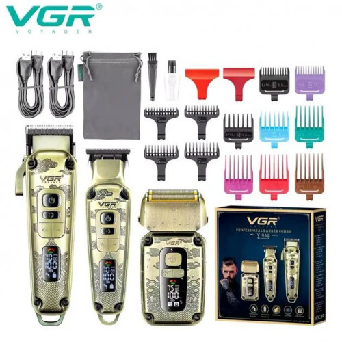 Набор для стрижки волос и бороды с насадками 3в1 VGR V-642 Аккумуляторная машинка с триммером и шейвером