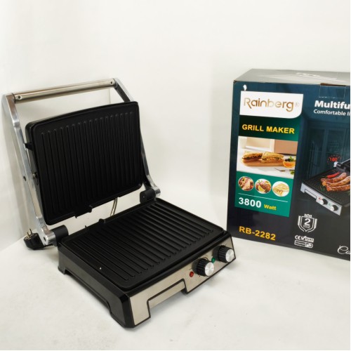 Гриль двосторонній німецької якості Rainberg RB-2282 притискний електричний гриль із пластинами 3800Вт