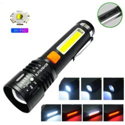 Фонарь аккумуляторный Bailong BL-P716-P50+COB white+red, Портативный светодиодный фонарь с зарядкой