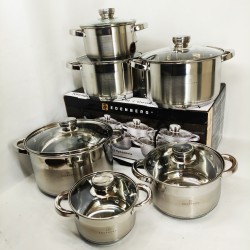 Набор кастрюль из стали Edenberg EB-4036 12шт 2.1л–7.5л, 5-слойное капсульное дно, клепаные ручки, индукция