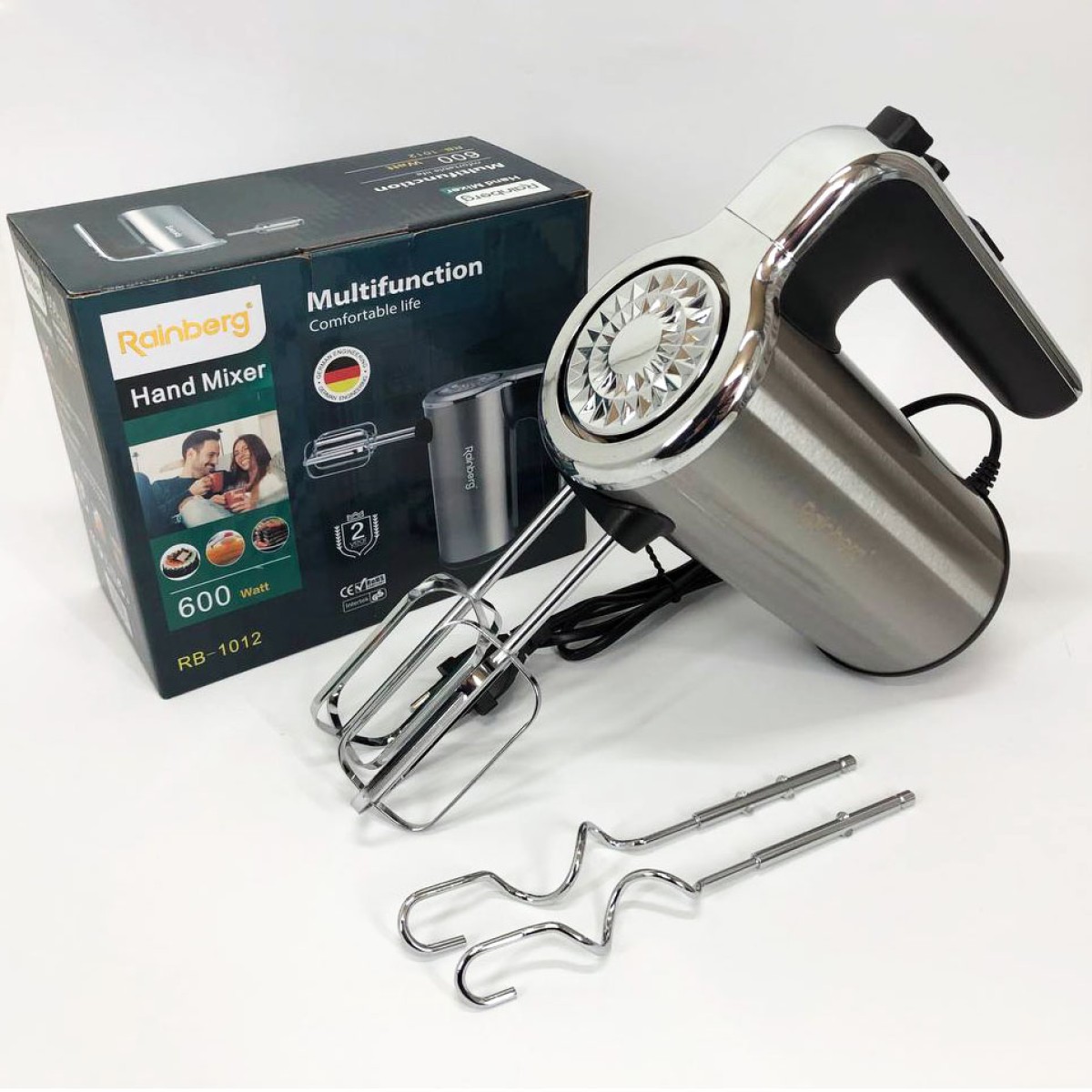 Миксер ручной электрический Rainberg RB-1012 600W Нержавейка, ручной миксер для кухни, мощный миксер (арт. 11815)