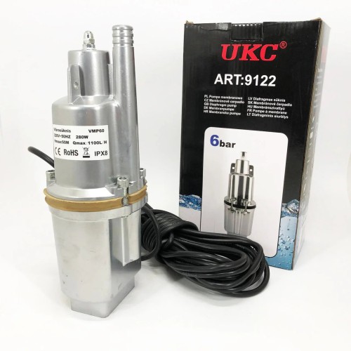 Насос вибрационный 0.25кВт, H 75м, Q 18л/мин, 100мм, 10м кабеля, верхний забор