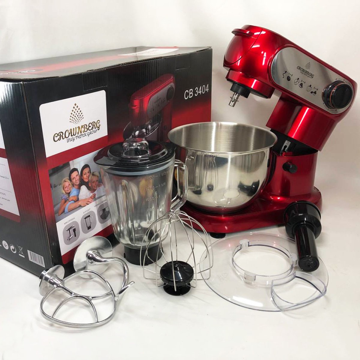 Кухонный комбайн 3 в 1 Crownberg CB-3404 Тестомес-Мясорубка-Блендер 2200Вт (арт. 11695)