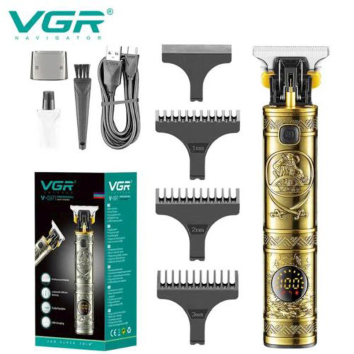 Машинка для стрижки волос и бороды VGR V-097, Подстригательная Окантовочная машинка. Цвет: золотой (арт. 12601)