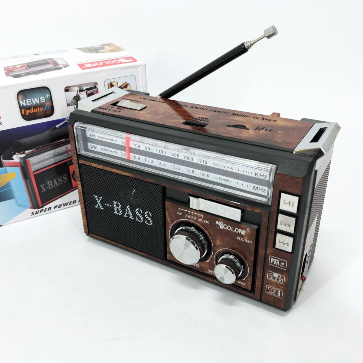Радиоприёмник портативное радио Golon RX-381 аккумуляторный ретро колонка usb sd mp3 fm. Цвет: коричневый (арт. 13173)