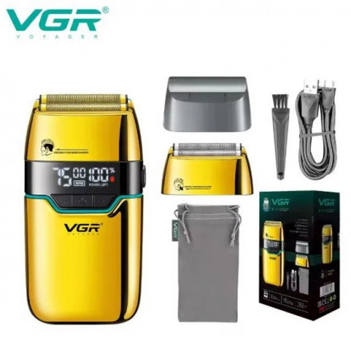 Электробритва шейвер VGR V-350 мужская аккумуляторная бритва для бритья с дисплеем. Цвет: золотой
