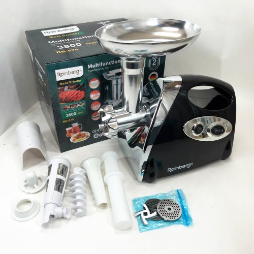 М'ясорубка Rainberg RB-675 3800 Вт із соковижималкою, м'ясорубка електрична метал. Колір: чорний