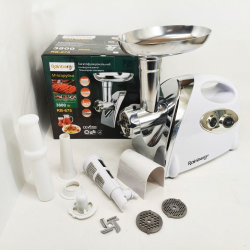 М'ясорубка Rainberg RB-675 3800Вт із соковижималкою, електрична з насадками для шатківниці White
