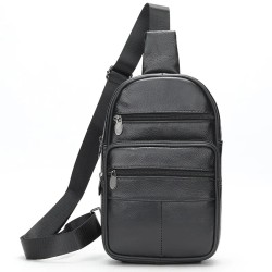 Мужской кожаный слинг через плечо из натуральной итальянской кожи – средний размер, много карманов