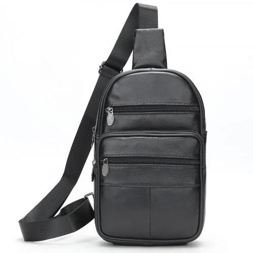 Мужской кожаный слинг через плечо из натуральной итальянской кожи – средний размер, много карманов