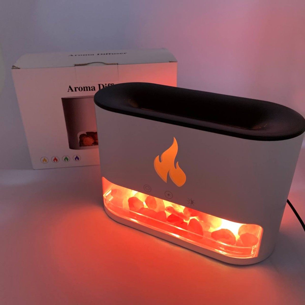 Лампа зволожувач повітря Docsal Flame 3 в 1 з соляним камінням, Портативний зволожувач лампа біла