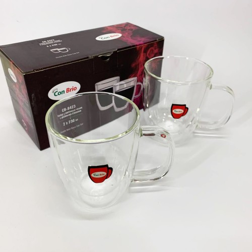 Набор стеклянных чашек с двойными стенками Con Brio CB-8423-2, 2шт, 230мл, Прозрачные чашки