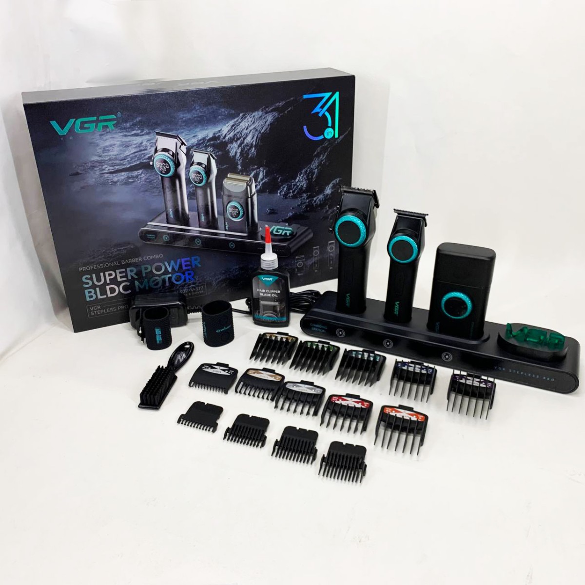Професійний набір для барберів VGR Stepless Pro 3 in 1 BLACK (арт. 26243)