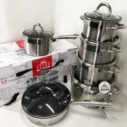 Набір посуду 12 предметів ASTRA A-2412, набір казанів, набір каструль з нержавіючої сталі