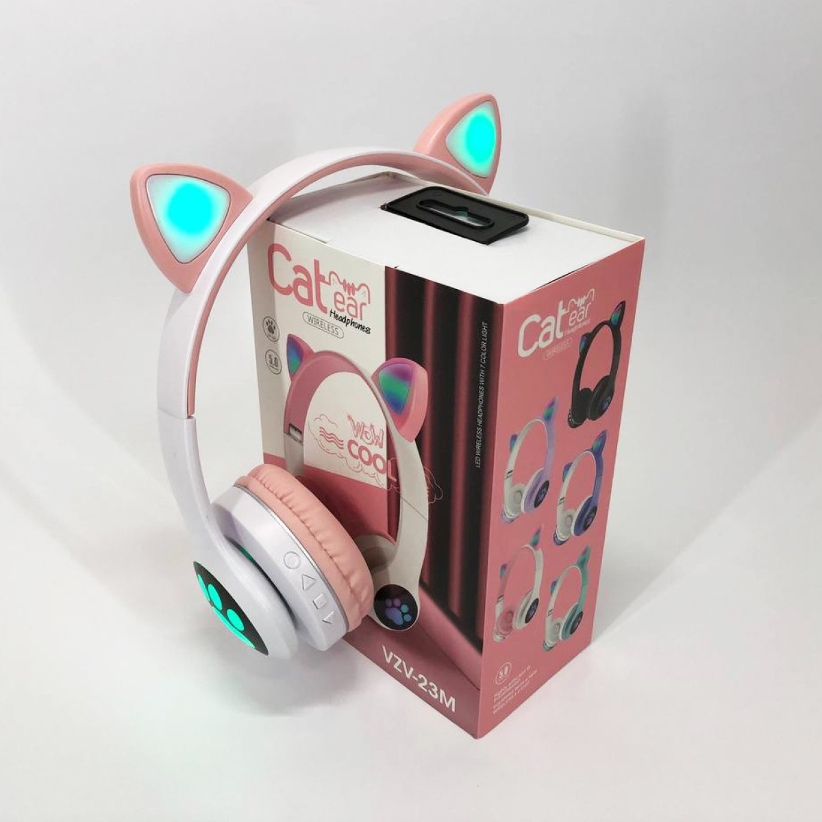 Беспроводные наушники с кошачьими ушками и RGB подсветкой Cat VZV 23M. Цвет: розовый (арт. 11839)