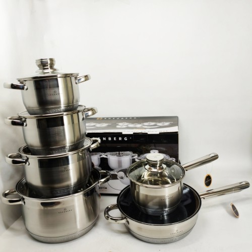 Набір посуду з кришками Edenberg EB-4080 із нержавіючої сталі 12 предметів 2.1л-6.5л