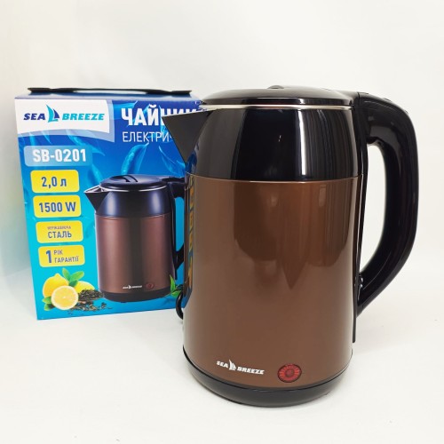 Електрочайник-термос металевий SeaBreeze SB-0201, стильний електричний чайник, безшумний чайник