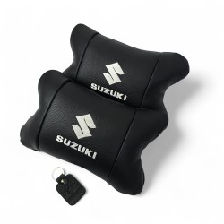 Набір шкіряних подушок Suzuki з вишивкою логотипу + брелок у подарунок для авто