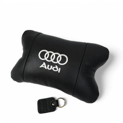 Автомобильная подушка для подголовника Audi – черная натуральная кожа