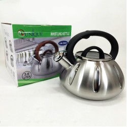 Чайник со свистком Unique UN-5303 кухонный на 3 литра, металический чайник из нержавейки. Цвет: черный