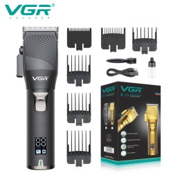 Аккумуляторная машинка для стрижки волос VGR V-280 с дисплеем и насадками качественная. Цвет: черный
