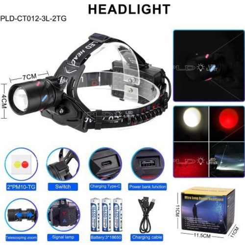 Фонарь налобный NIGHT VISION FLUORESCENCE CT012-3L-2TG(white+red), Налобный фонарь с линзой