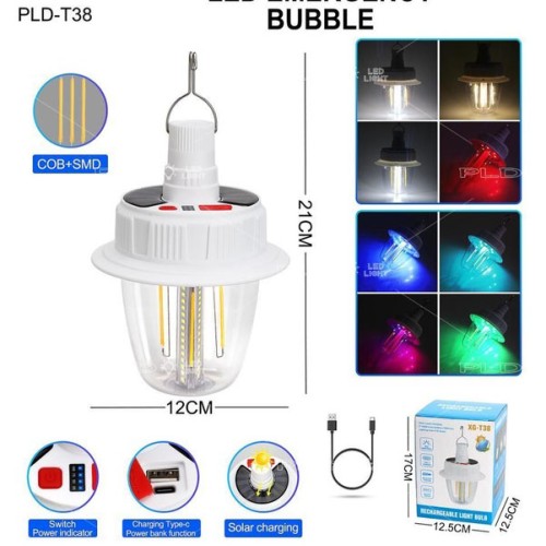 Светодиодная LED лампа с аккумулятором T38-COB+SMD(RGB) 2x18650 солнечная батарея