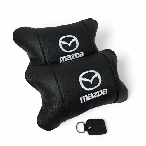 Набор кожаных подушек Mazda с вышивкой логотипа + подарок – кожаный брелок