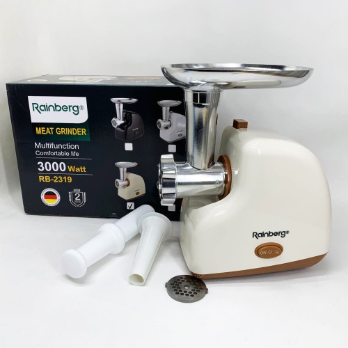Мясорубка электрическая Rainberg RB-2319 с системой реверса насадка куббе 3000Вт Beige