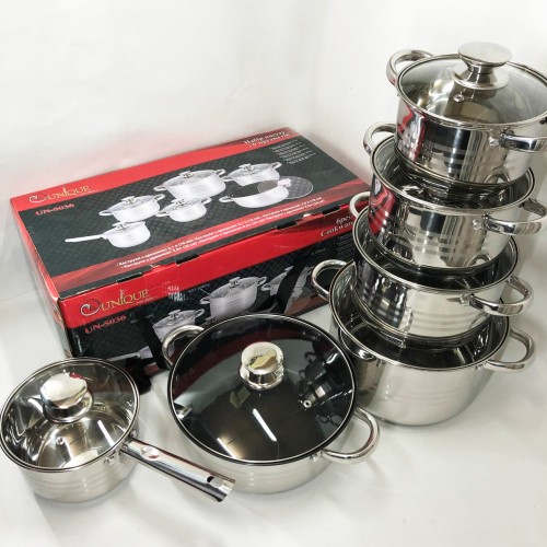 Набір посуду UNIQUE UN-5036 з нержавіючої сталі з товстим 5-ти шаровим дном з кришками 12 предметів