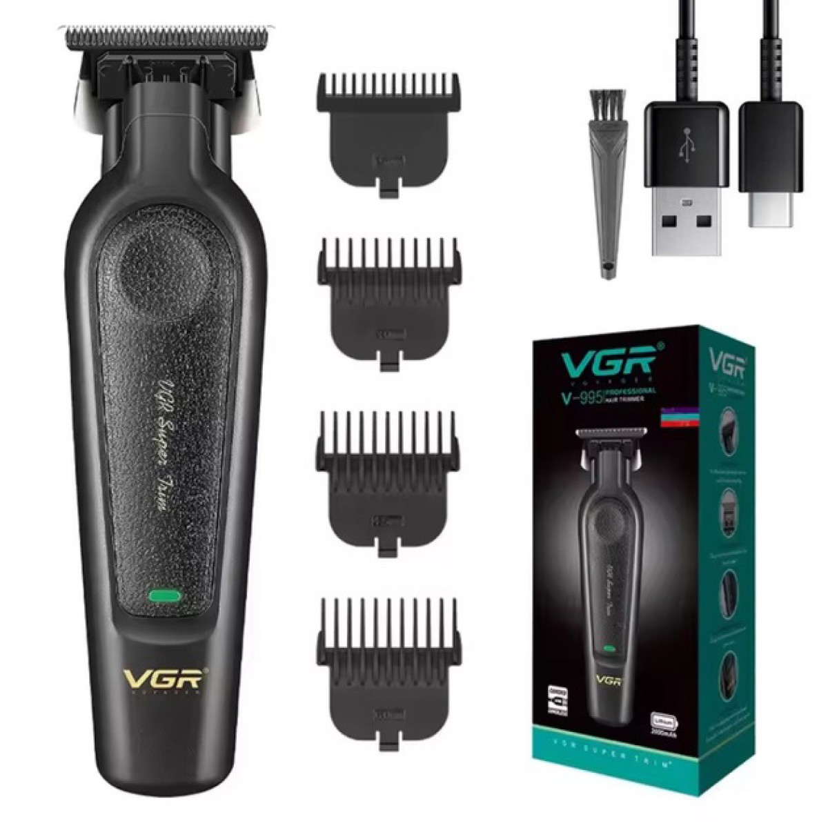 Акумуляторна машинка для стрижки VGR V-995 + 4 насадки, 2000 мАг, USB (арт. 26735)