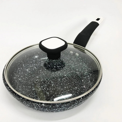 Сковорода с крышкой 20 см светлый гранит UNIQUE UN-5113 | Антипригарная сковорода | Гранитная сковорода