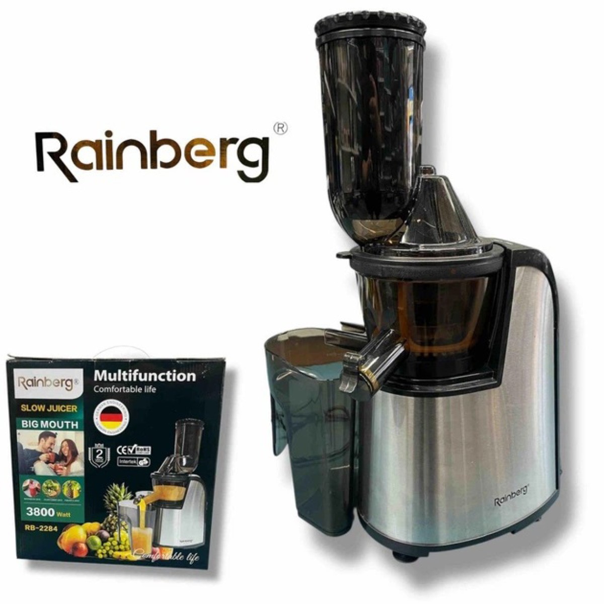 Центрифужная соковыжималка Rainberg RB-2284 3800Вт с нержавеющей стали на 2 скорости для фруктов и овощей (арт. 14400)
